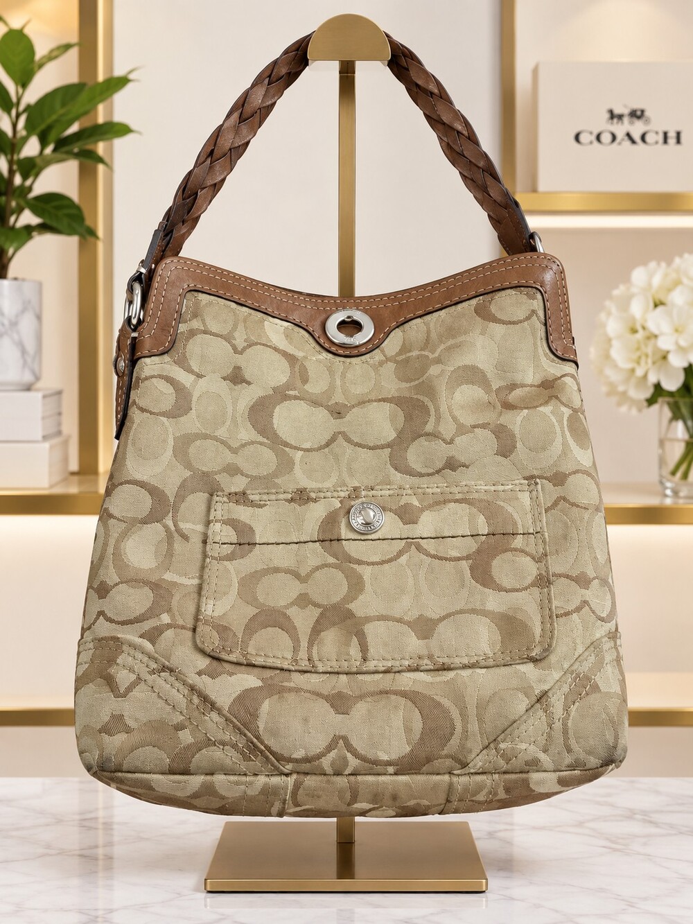 Coach Chelsea Signature Hobo Shoulder Bag Brown & Tan - Picture 2 of 2